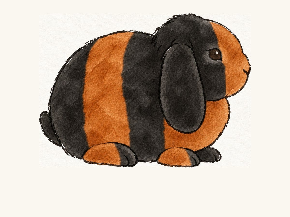A drawing of a harlequin Mini Plush Lop